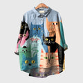 Women's Blouse with Long Sleeves and Cat Print - Cat 1