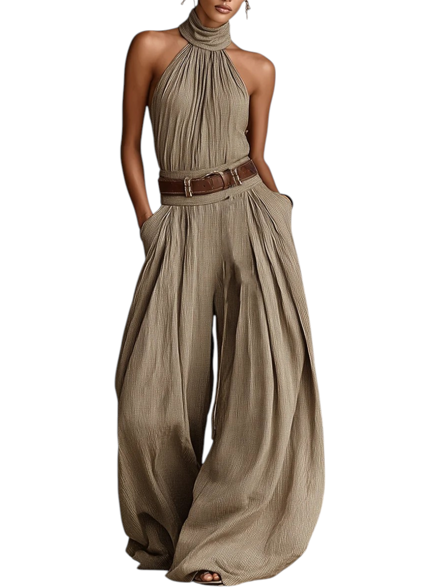 Women's Jumpsuit Sleeveless with Halter Neck and Wide Leg Silhouette