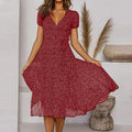 Women's A-Line Dress with V-Neck and Floaty Skirt - Burgundy