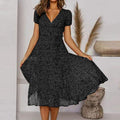 Women's A-Line Dress with V-Neck and Floaty Skirt - Black