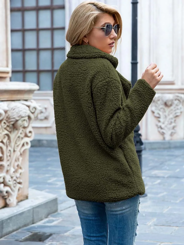 Women's Teddy Coat with Notch Lapel and Button Front - 22