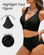 Twist-Front Ribbed High-Waisted Bikini Set - 18