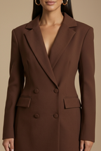 Women's Blazer Dress Double Breasted with V-Neck and Tailored Waist - 6