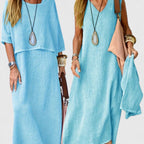 Women's Two-Piece Set Relaxed Top with Maxi Skirt - Blue