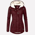 Women's Hooded Winter Coat with Sherpa Lining and Zip Front - Burgundy