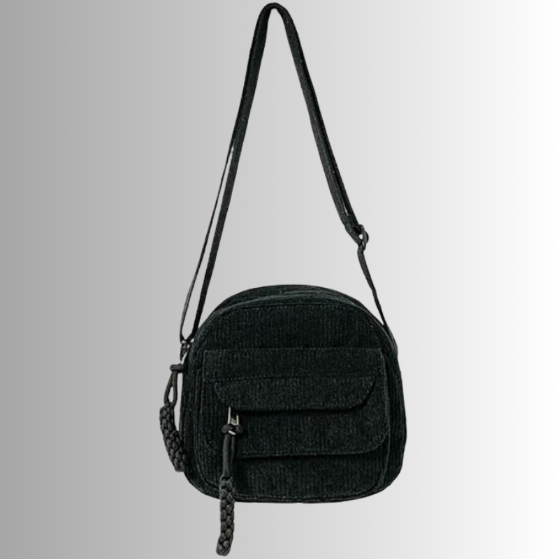 Mini Crossbody Bag with Adjustable Strap and Multiple Pockets - Black