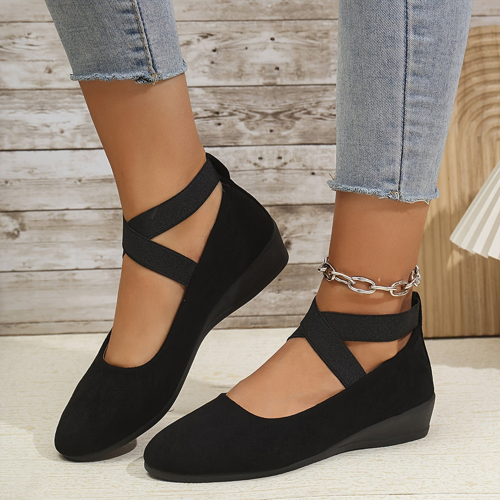 Women's Mary Jane Ballet Flats with Elastic Crossover Straps - 9