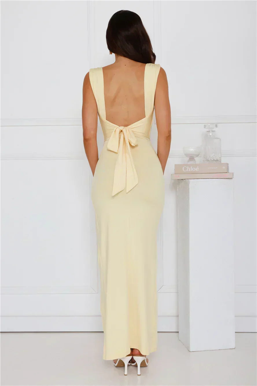 Women's Maxi Dress Sleeveless with Side Slit and Bow Back Detail - 13