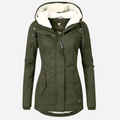 Women's Hooded Winter Coat with Sherpa Lining and Zip Front - Khaki