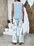 Women Two-Piece Set Layered Sleeveless Tank with Printed Wide-Leg Trousers - 9