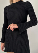 Women's Ribbed Mini Dress with Long Sleeves - 9