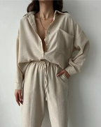 Women's Relaxed Blouse and Wide Leg Trousers Co-ord Set - 5