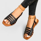 Women's Sandals with Slingback Strap and Woven Front Straps - Black