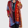 Women's Longline Cardigan Open Front with Draped Collar - Red