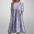 Women's Floral Print Midi Dress with Half Sleeves and Pockets - Lavender (Almost sold out)