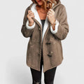 Women's Hooded Duffle Coat with Toggle Fastening - Brown