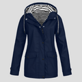 Women's Waterproof Hooded Raincoat with Zip Closure - Navy Blue
