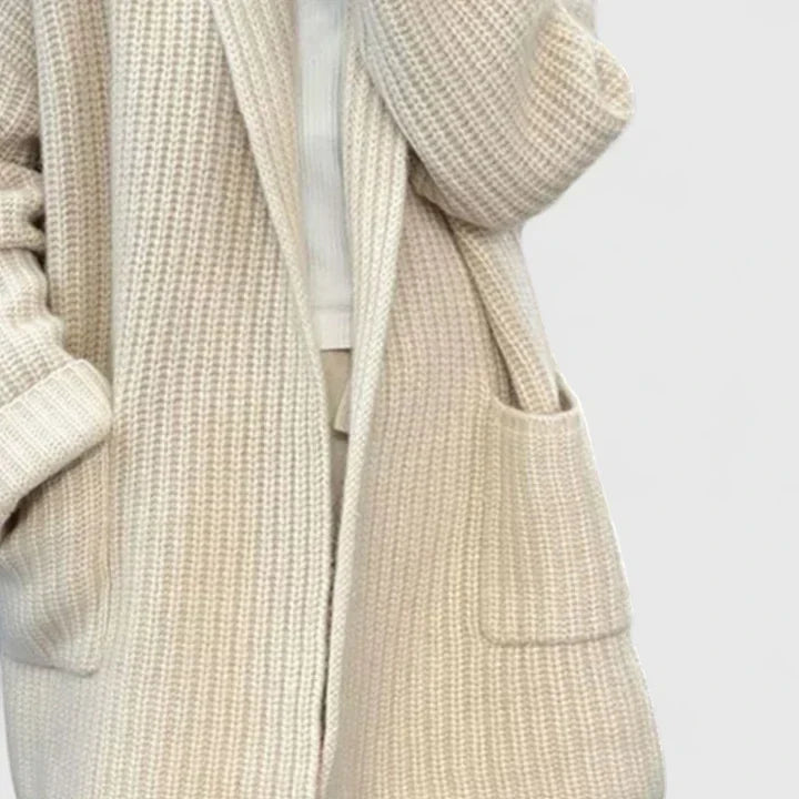 Women's Open-Front Cardigan with Ribbed Knit and Patch Pockets - 2
