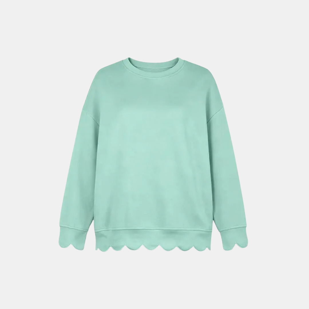 Women's Scallop Hem Crewneck Oversized Sweatshirt - 12