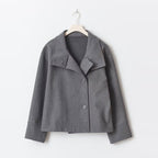 Women's Short Peacoat with High Collar and Minimalist Design - 7