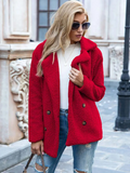 Women's Teddy Coat with Notch Lapel and Button Front - Red