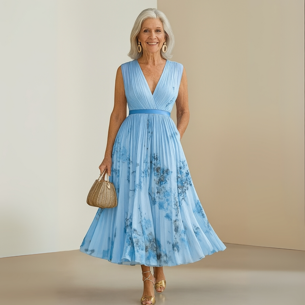 Women's Sleeveless Maxi Dress with V-Neck and Flowing A-Line Skirt - 10