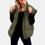 Women's Puffer Gilet Oversized Quilted Sleeveless Stand Collar with Pockets - 10