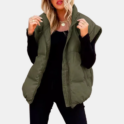 Women's Puffer Gilet Oversized Quilted Sleeveless Stand Collar with Pockets - 10