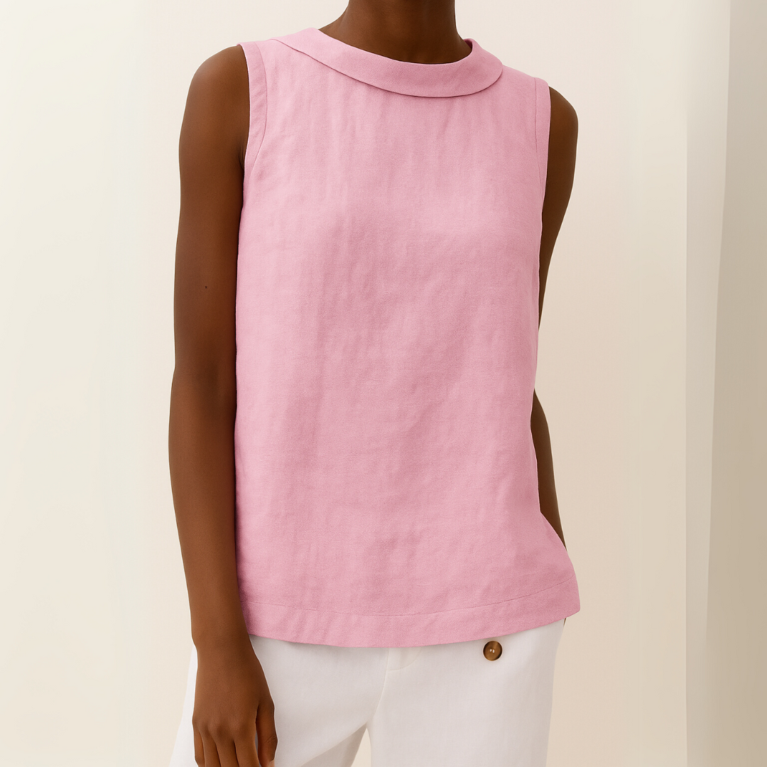 Women's Sleeveless Top with Roll Neckline and Relaxed Fit - Pink