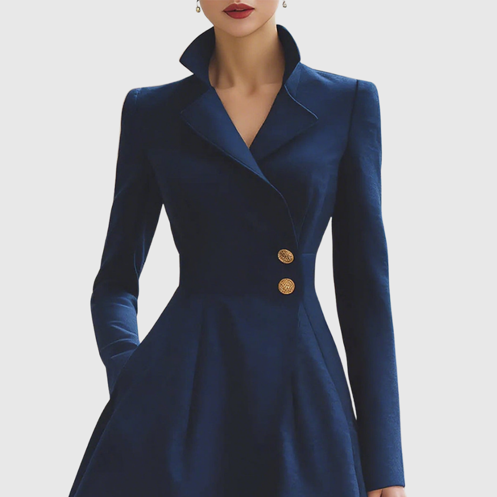 Women's Coat Dress Long Sleeve Tailored Fit with A-Line Skirt - 3