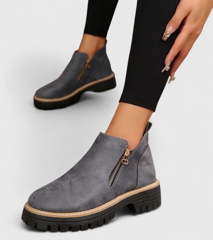 Women's Ankle Boots with Zip Detail and Chunky Sole - 8