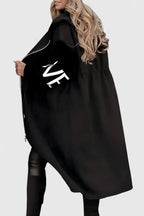 Women's Longline Hooded Coat with Zip Front and Contrast Knit Sleeves - 5