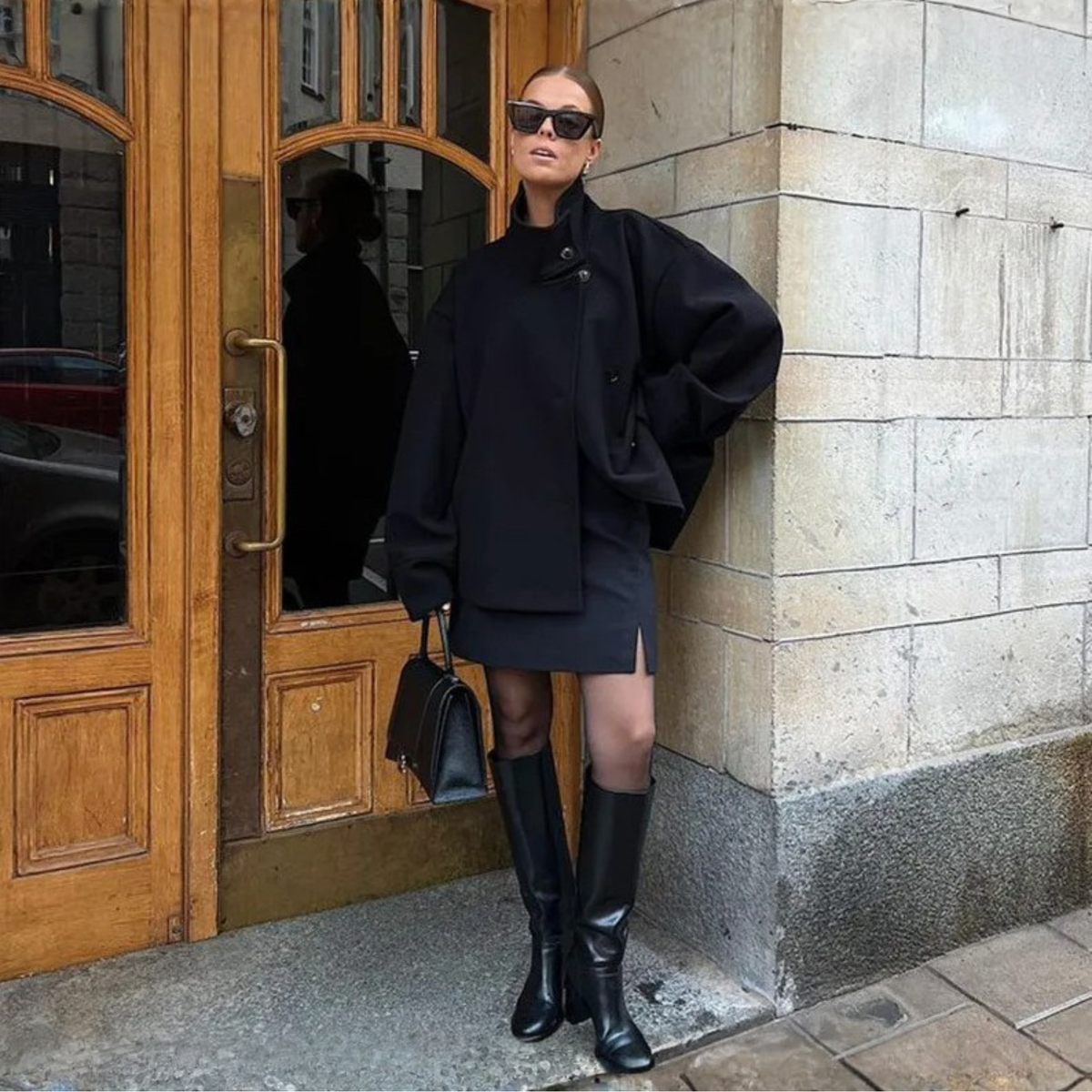 Bheki - Chic Stand-Up Collar Long Sleeve Button Down Coat - Black