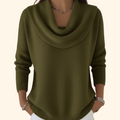 Women's Jumper with Draped Cowl Neck and Long Sleeves - Green