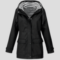 Women's Hooded Rain Jacket with Adjustable Hood and Snap Pockets - Black