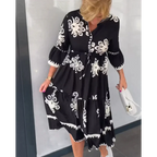 Women's Floral Print Dress with Three-Quarter Sleeves and Tiered Hem - 7