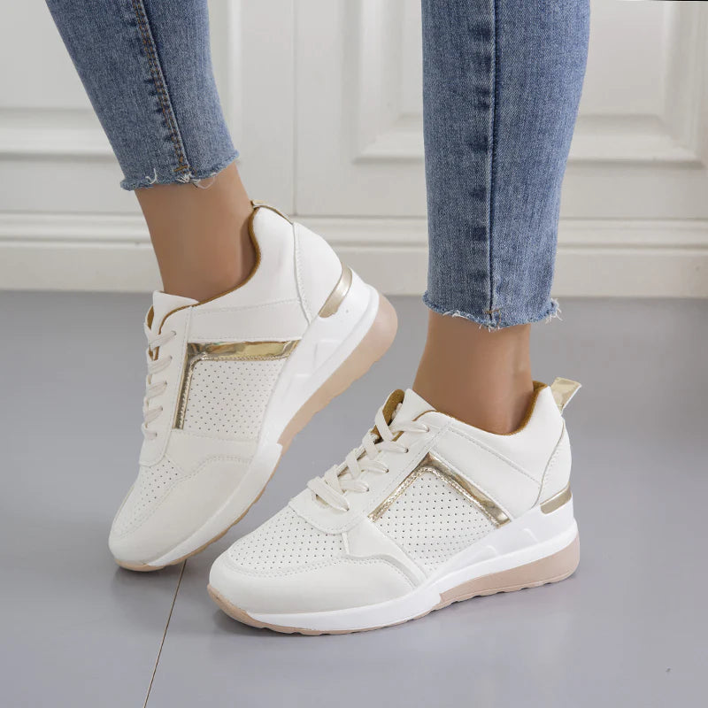 Women's Wedge Sneakers with Metallic Details - 11