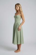 Women's Midi Dress Sleeveless with Sweetheart Neckline and A-Line Skirt - 4