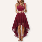 Women's Sleeveless High-Low Dress with Lace Bodice and A-Line Skirt - 3