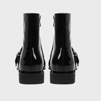 Women's Chunky Mid-Heel Zipper Biker Boots with Buckle Detail - 4