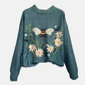 Women's Embroidered Floral Knit Jumper Loose Fit Crew Neck - Style C