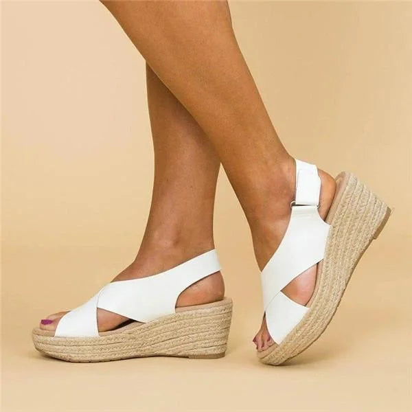 Women's Espadrille Wedge Sandals with Crossover Straps - 6