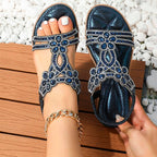 Women's Sandals with Adjustable Straps and Jewelled Embellishment - Blue
