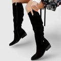 Women's Over-the-Knee Boots with Buckle Detail and Block Heel - Black