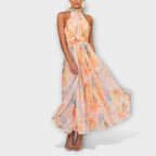 Women's Halter Neck Maxi Dress with Tie Waist and Back Cut-Out - 3
