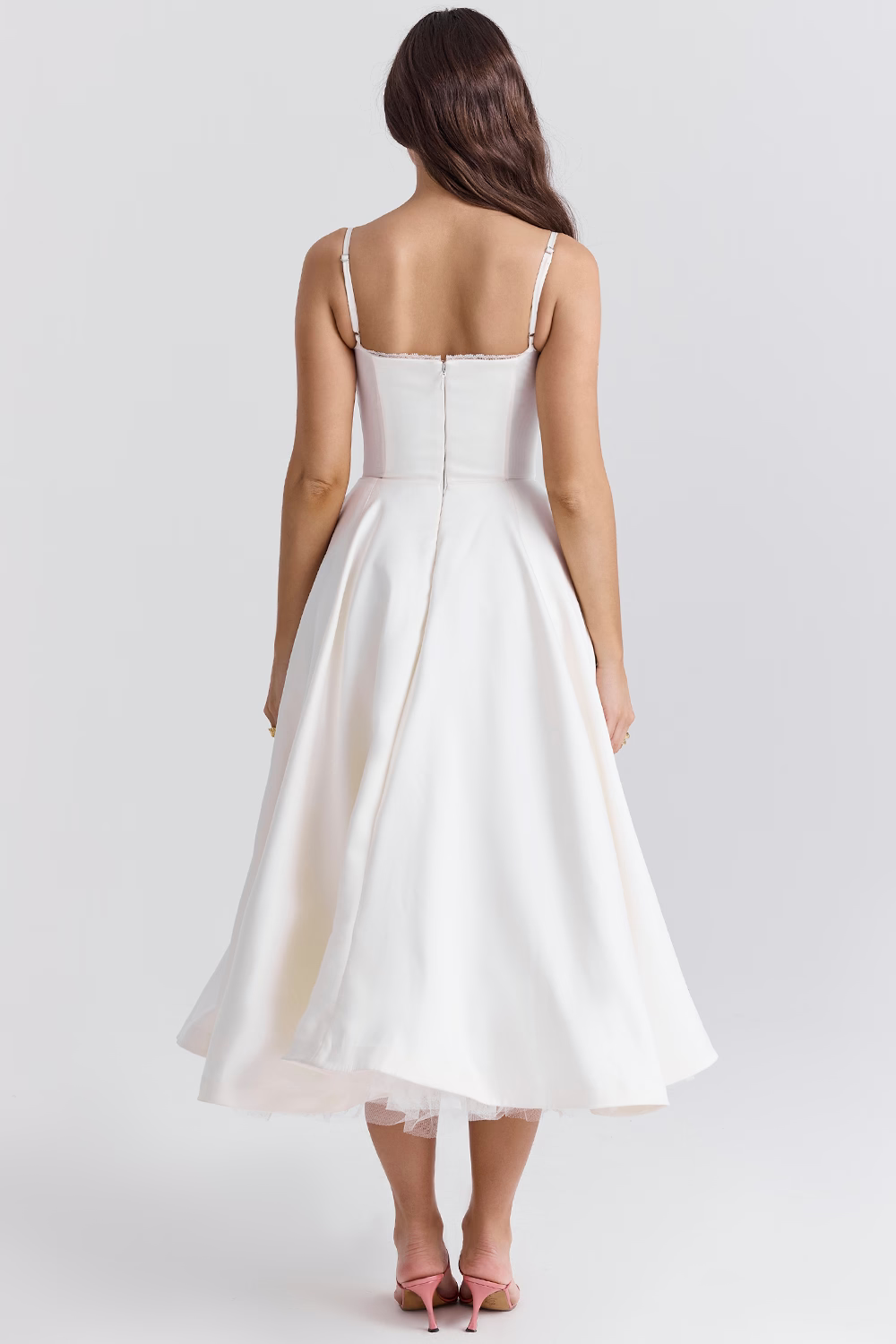 Women's Corset Midi Dress with A-Line Skirt and Sweetheart Neckline - 11