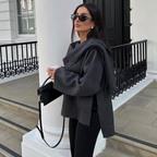 Women's Oversized Wrap Coat with Draped Neckline and Belted Waist - 10