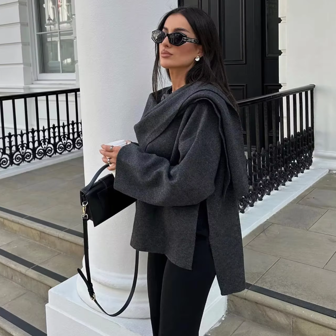 Women's Oversized Wrap Coat with Draped Neckline and Belted Waist - 10