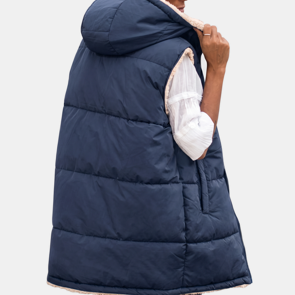 Women's Reversible Puffer Gilet Sherpa Lined Hooded Sleeveless Coat - 10
