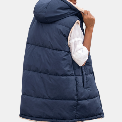 Women's Reversible Puffer Gilet Sherpa Lined Hooded Sleeveless Coat - 10